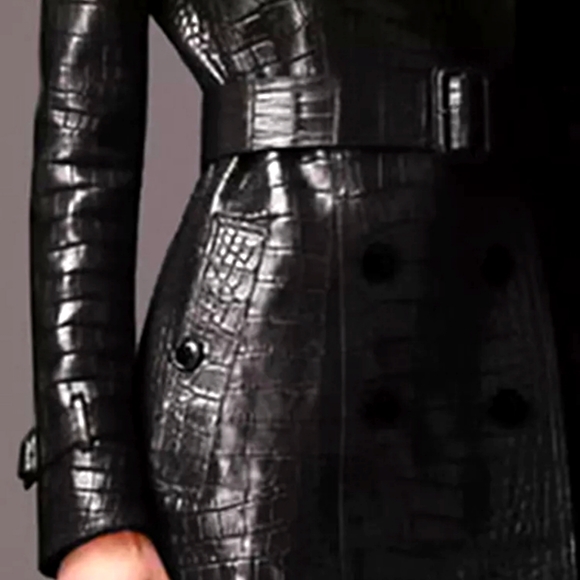 🌹NWT Crocodile Print Vegan Trench Raincoat  lining Black. XL - Picture 5 of 6